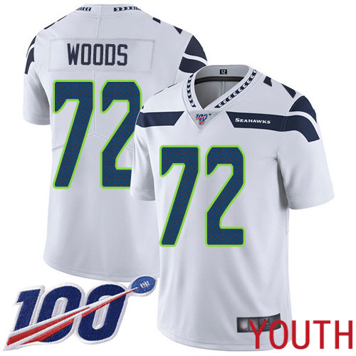 Seattle Seahawks Limited White Youth Al Woods Road Jersey NFL Football #72 100th Season Vapor Untouchable->women nfl jersey->Women Jersey